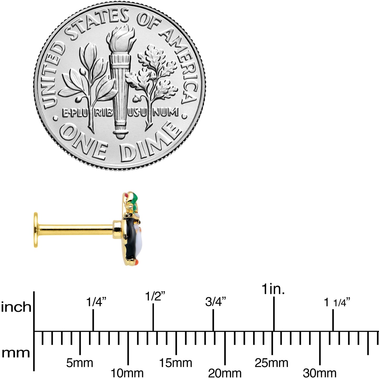 16G 5/16 Gold Tone Holly Hat Penguin Holiday Labret Monroe Tragus
