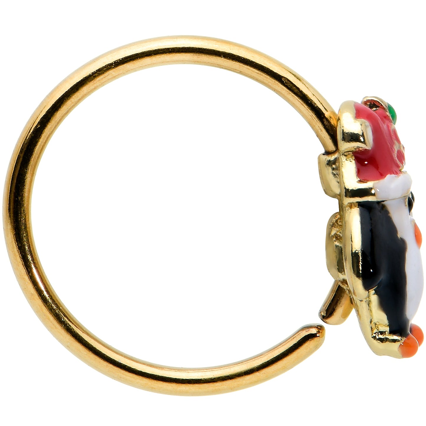 20G 5/16 Gold Tone Holly Hat Penguin Holiday Nose Hoop