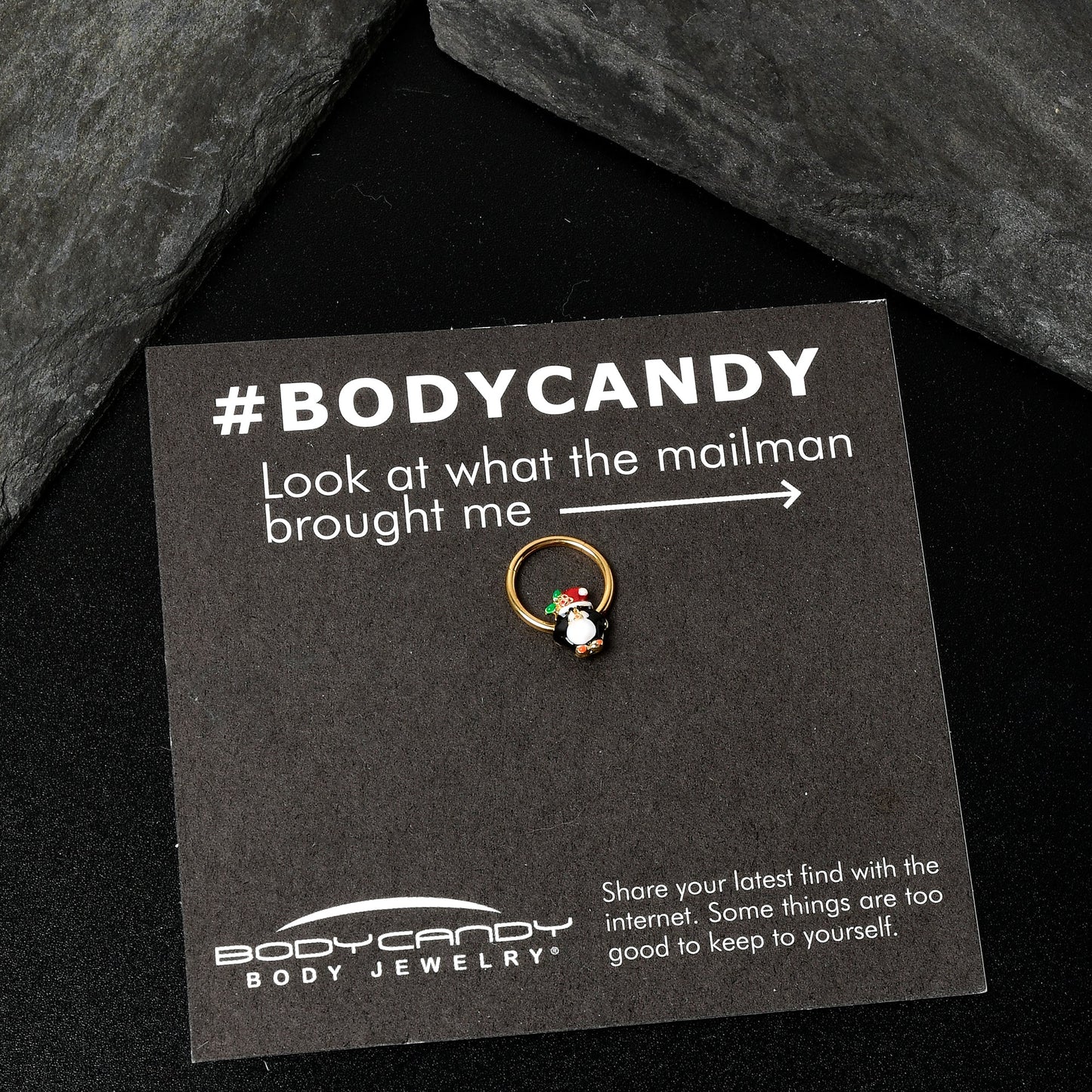 16G 3/8 Gold Tone Holly Hat Penguin Holiday Hinged Segment Ring