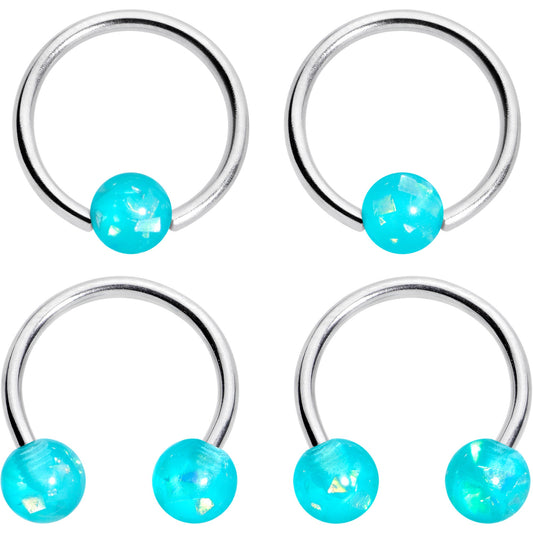 16G 3/8 Teal Faux Opal Horseshoe BCR Captive Ring Set of 4