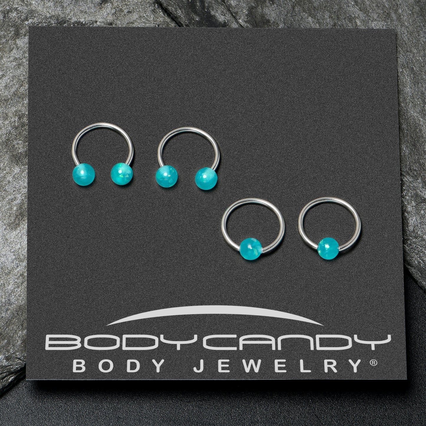16G 3/8 Teal Faux Opal Horseshoe BCR Captive Ring Set of 4