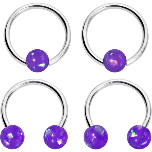 16G 3/8 Purple Faux Opal Horseshoe BCR Captive Ring Set of 4