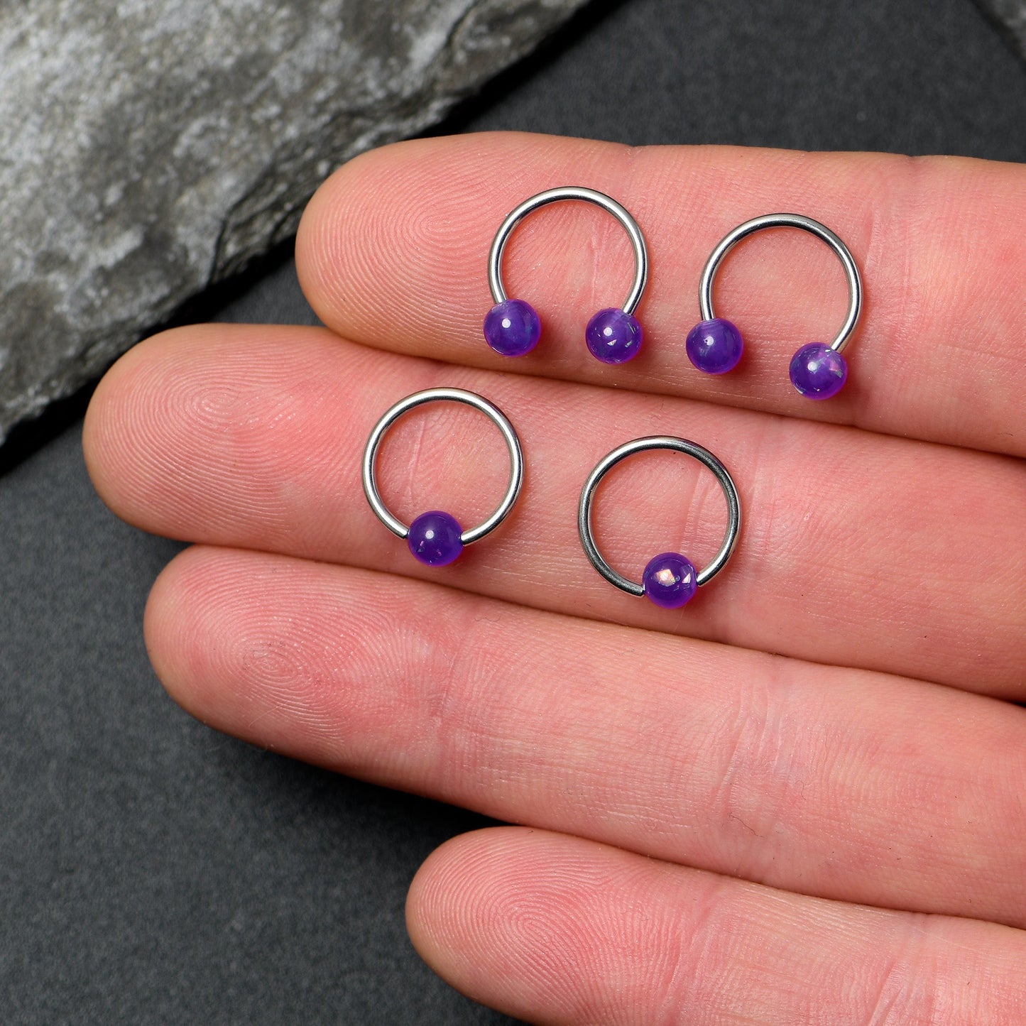 16G 3/8 Purple Faux Opal Horseshoe BCR Captive Ring Set of 4