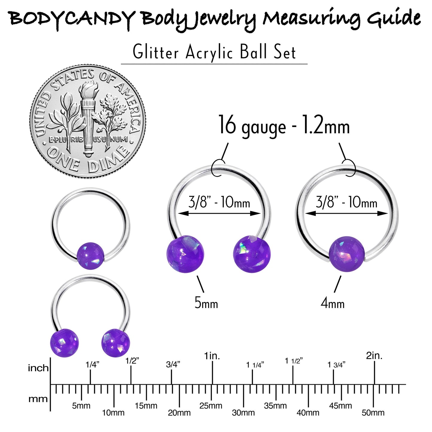 16G 3/8 Purple Faux Opal Horseshoe BCR Captive Ring Set of 4