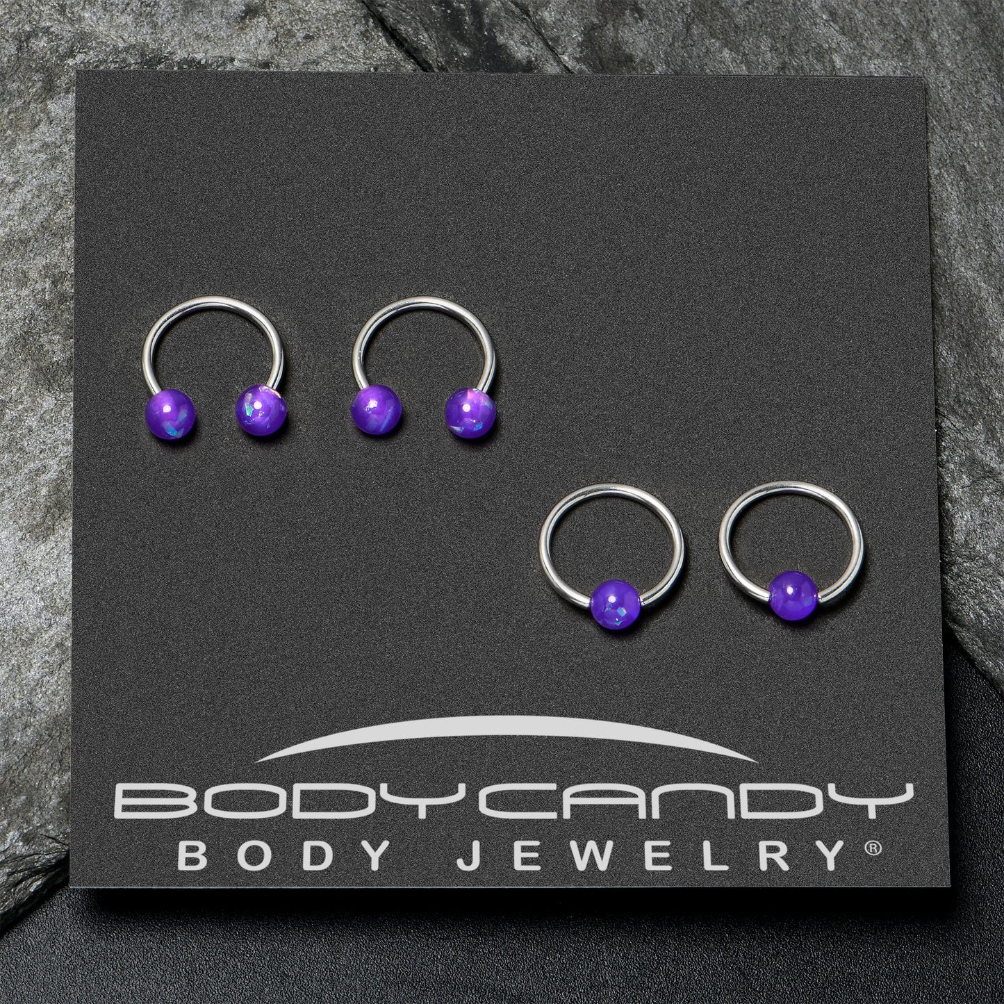 16G 3/8 Purple Faux Opal Horseshoe BCR Captive Ring Set of 4