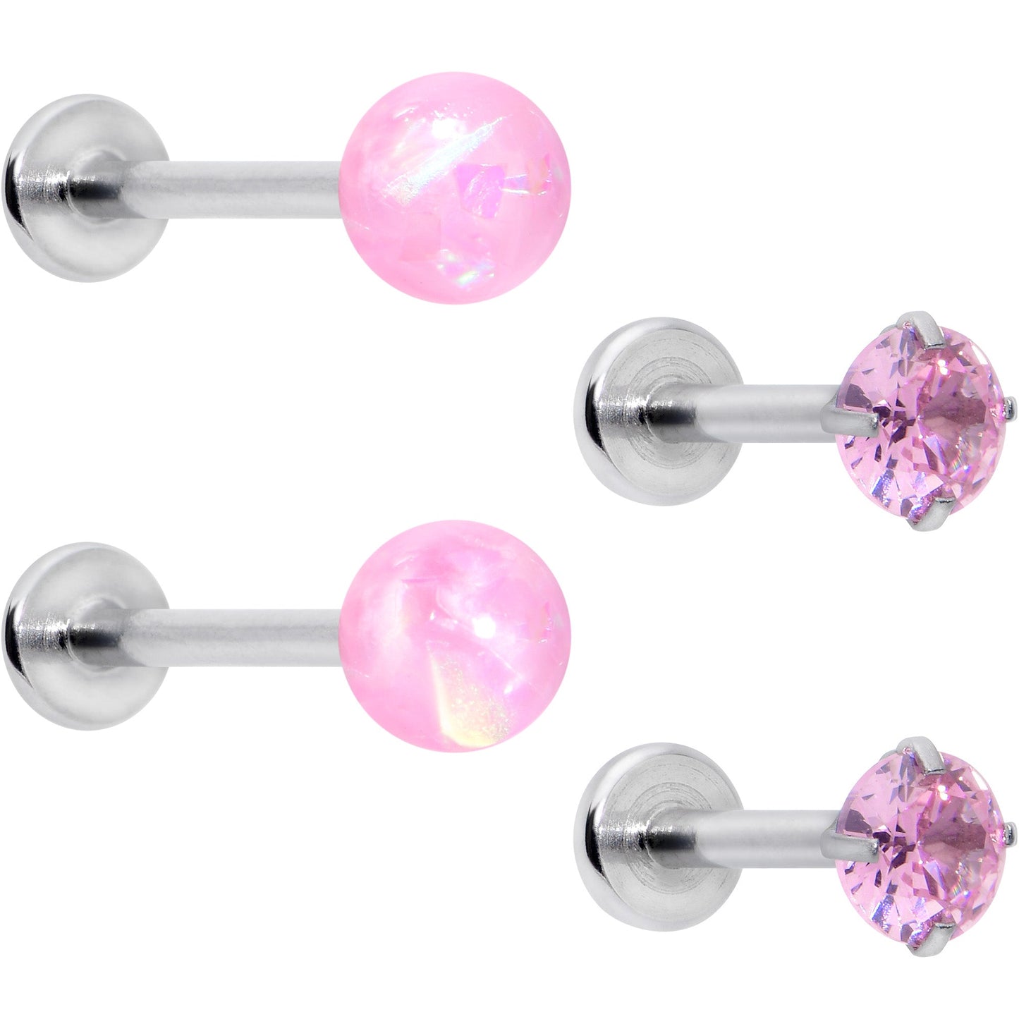 16G 5/16 3/8 Pink Gem Faux Opal Labret Monroe Tragus Set of 4