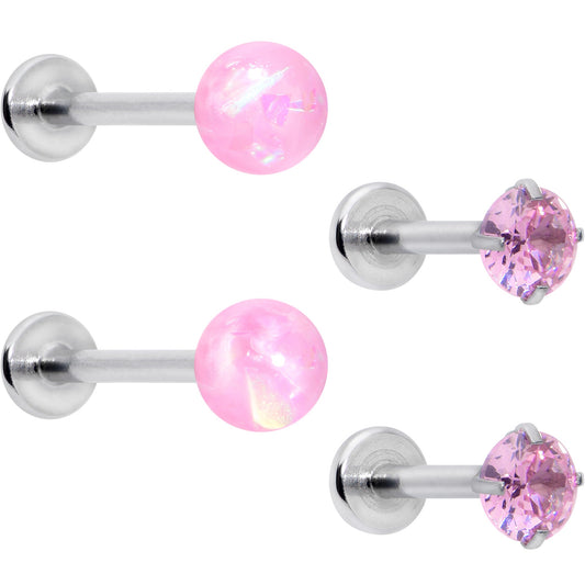 16G 5/16 3/8 Pink Gem Faux Opal Labret Monroe Tragus Set of 4