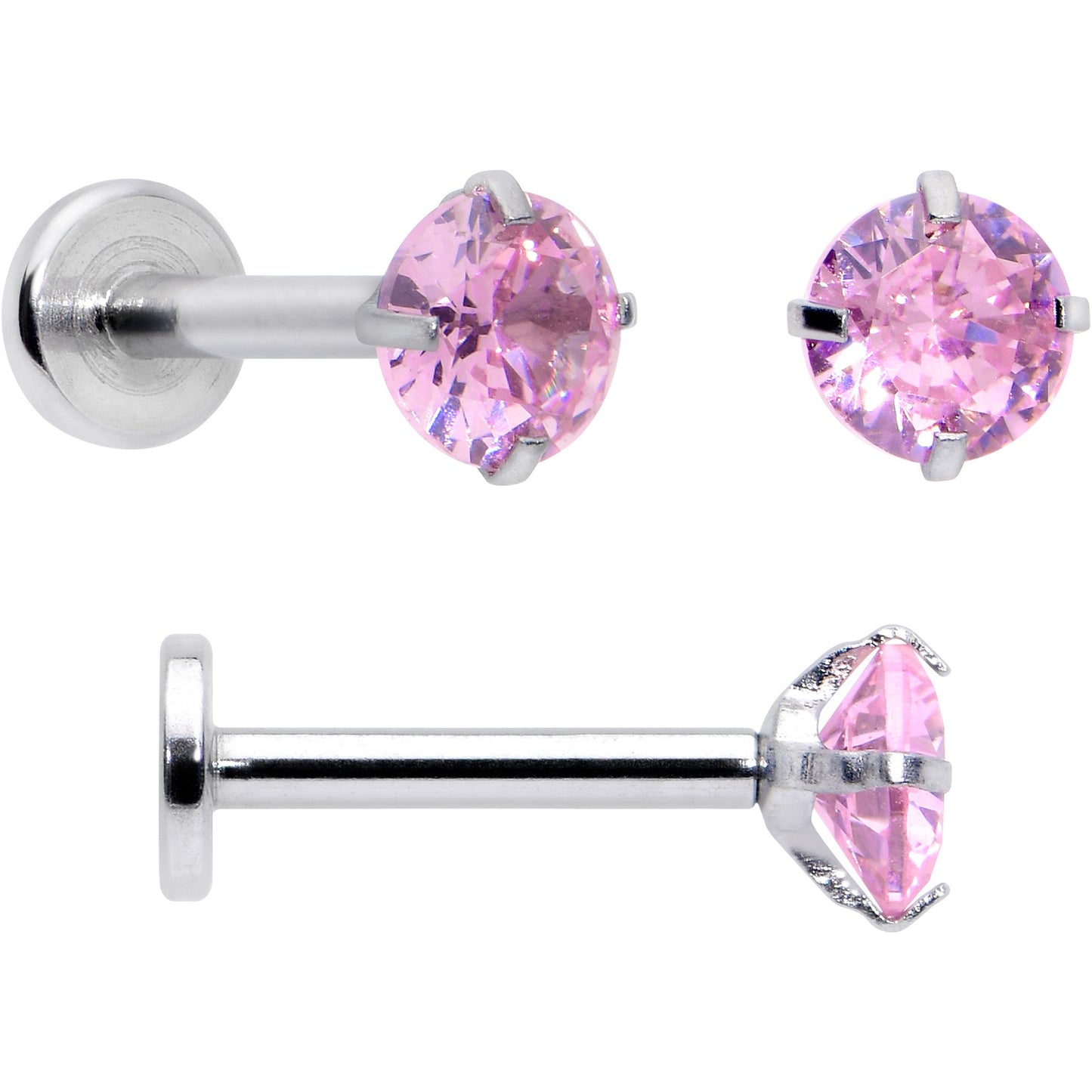 16G 5/16 3/8 Pink Gem Faux Opal Labret Monroe Tragus Set of 4