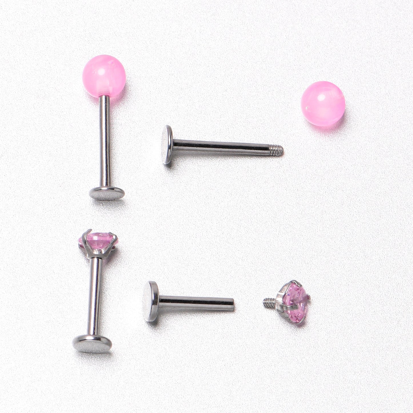 16G 5/16 3/8 Pink Gem Faux Opal Labret Monroe Tragus Set of 4