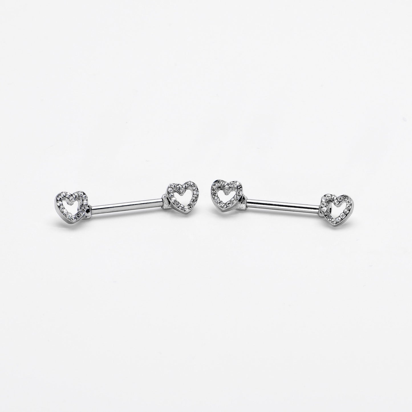14G 9/16 Clear Gem Open Heart Valentine Barbell Nipple Ring Set
