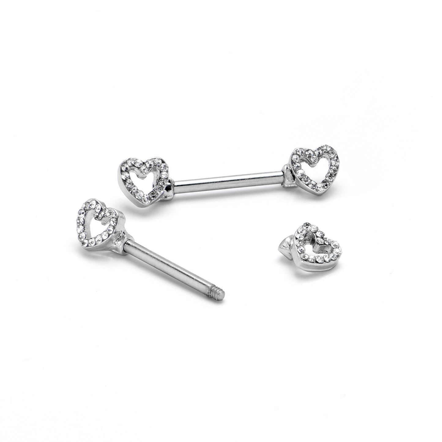 14G 9/16 Clear Gem Open Heart Valentine Barbell Nipple Ring Set