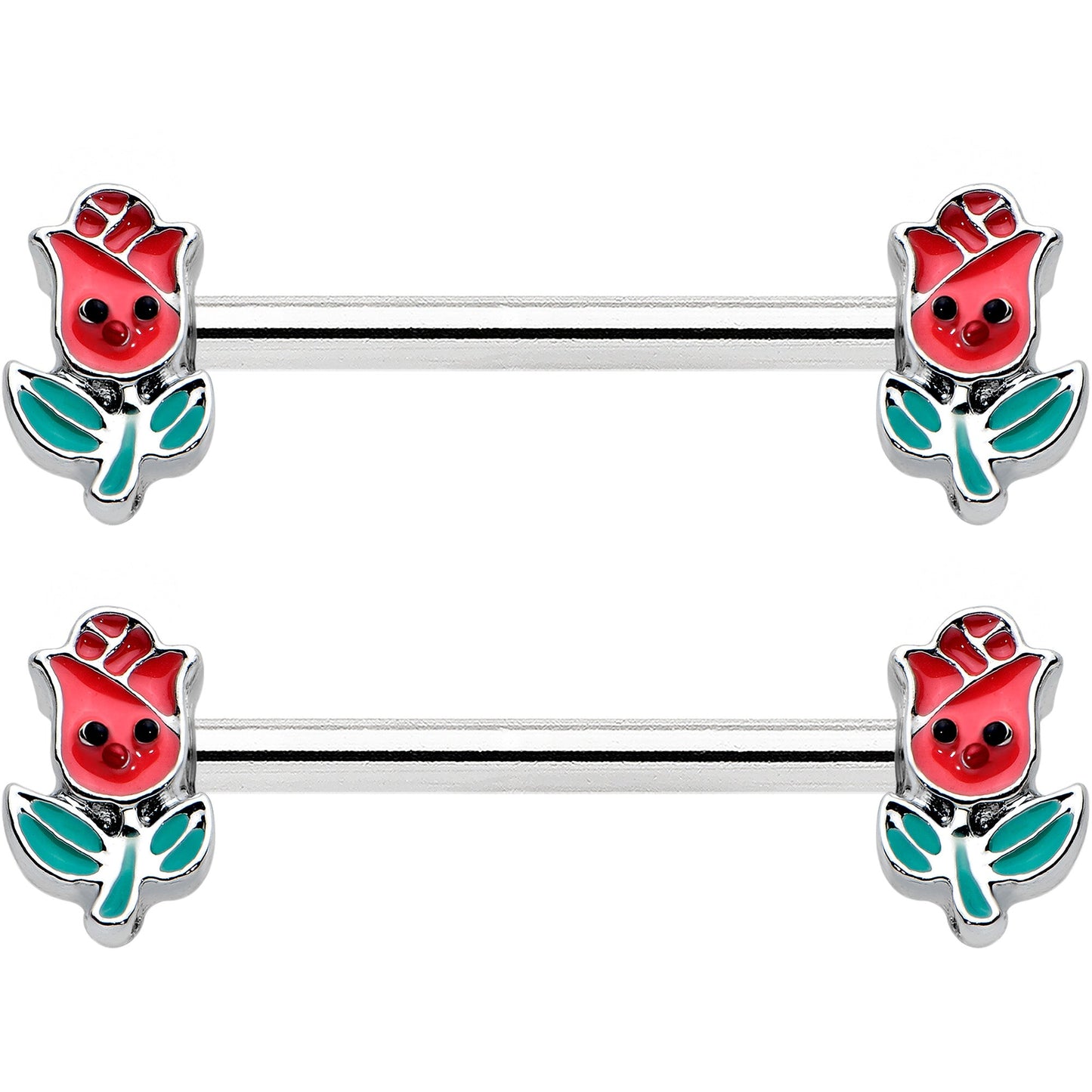 14G 9/16 Sweet Happy Rose Flower Barbell Nipple Ring Set