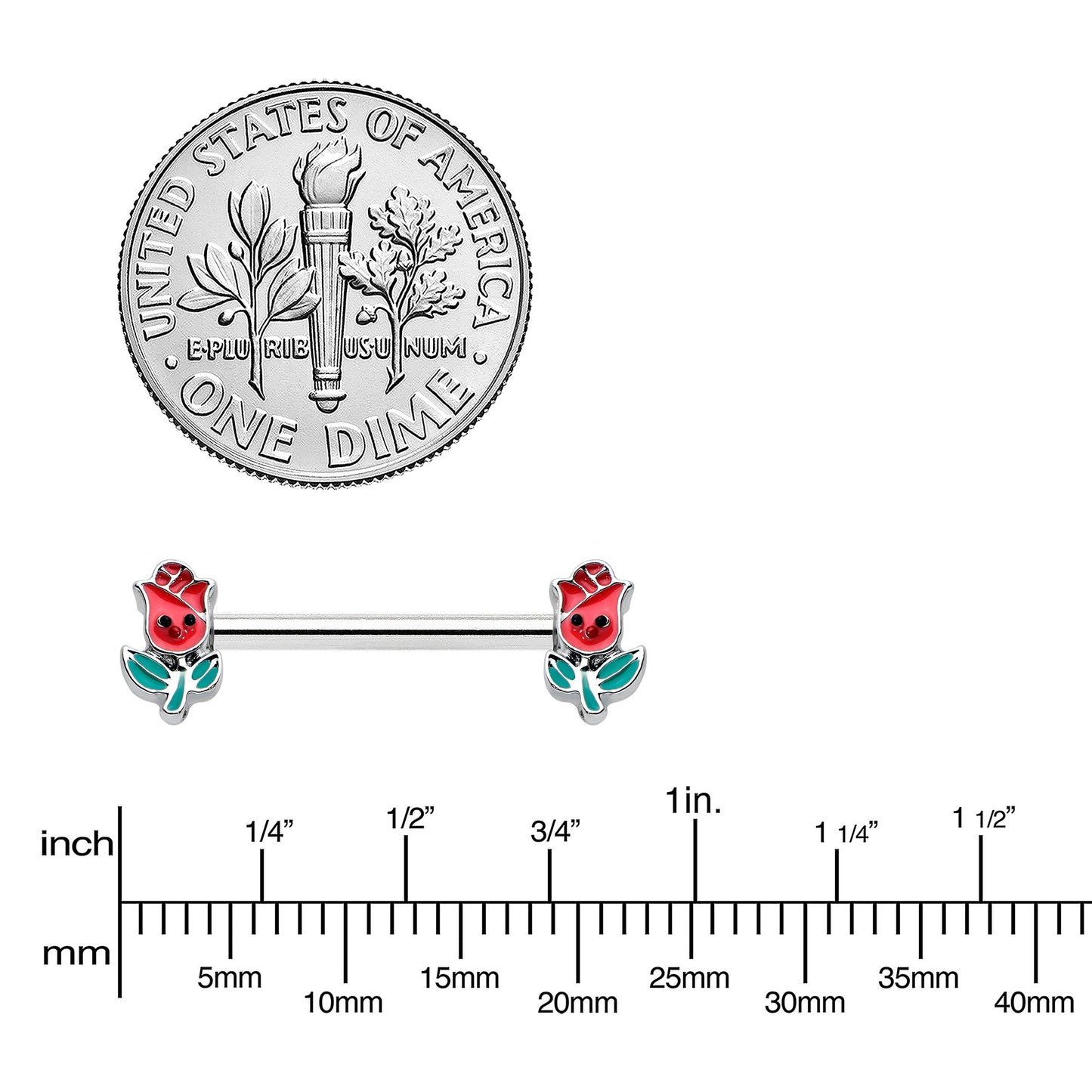 14G 9/16 Sweet Happy Rose Flower Barbell Nipple Ring Set