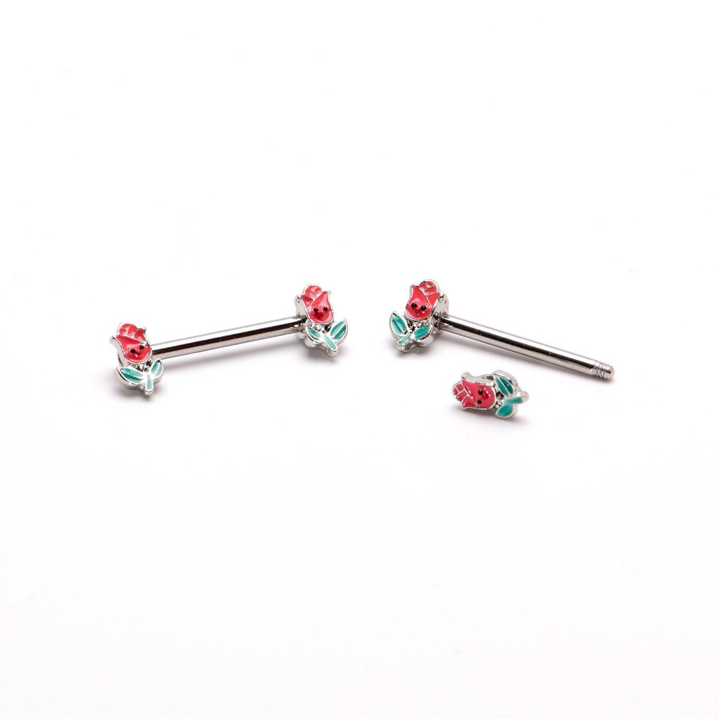 14G 9/16 Sweet Happy Rose Flower Barbell Nipple Ring Set