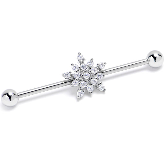 14G Clear Gem Classic Snowflake Christmas Industrial Barbell 38mm