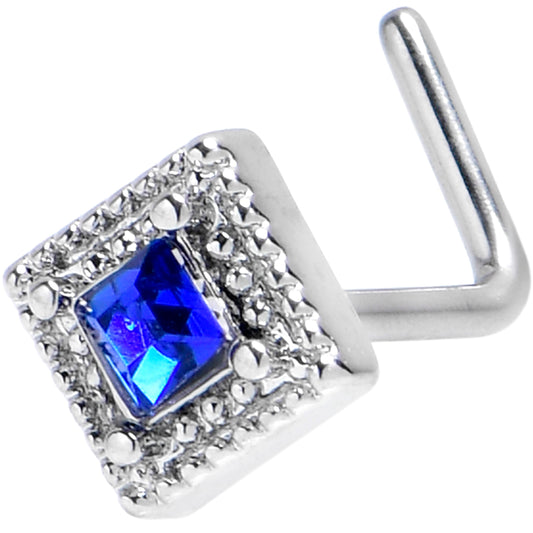 20G 7mm Clear Blue Gem Rhombus Royale L Shape Nose Ring