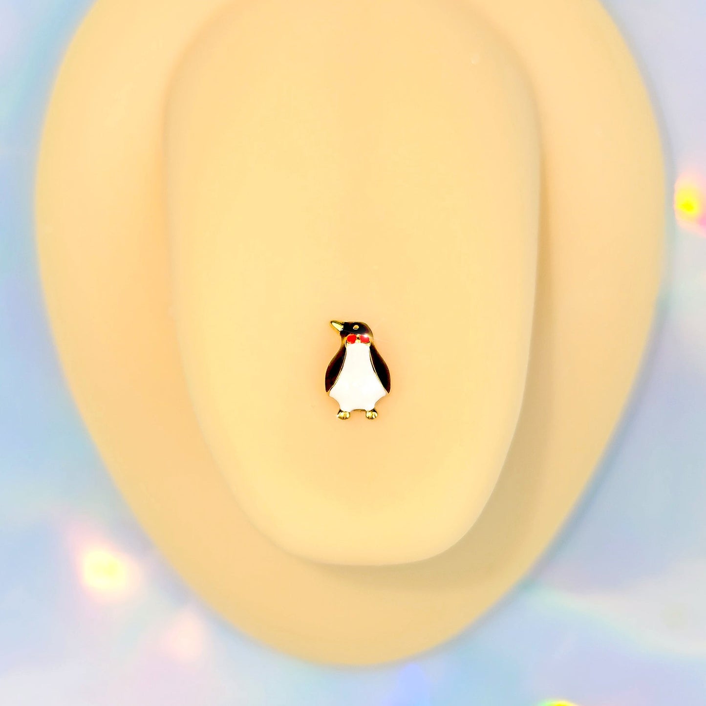 Gold Tone Bow Tie Penguin Barbell Tongue Ring