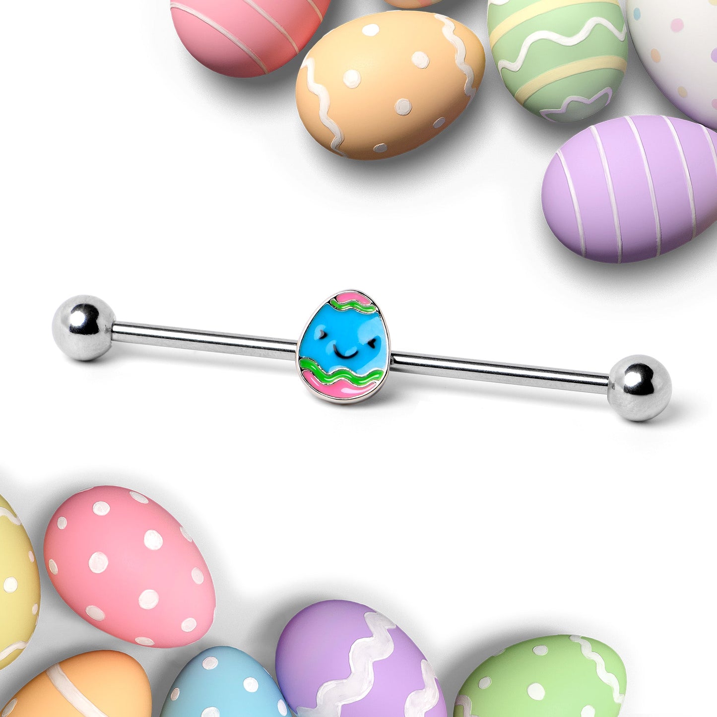 14G Blue Celebration Easter Egg Industrial Barbell 38mm