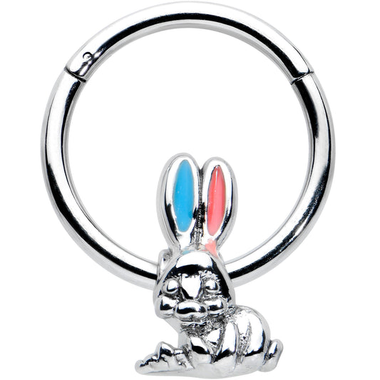 16G 3/8 Easter Bunny Red Blue Ears Hinged Segment Ring