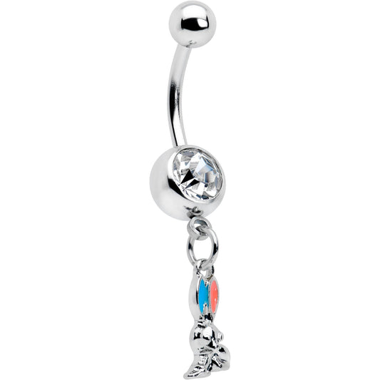 Clear Gem Easter Bunny Red Blue Ears Dangle Belly Ring