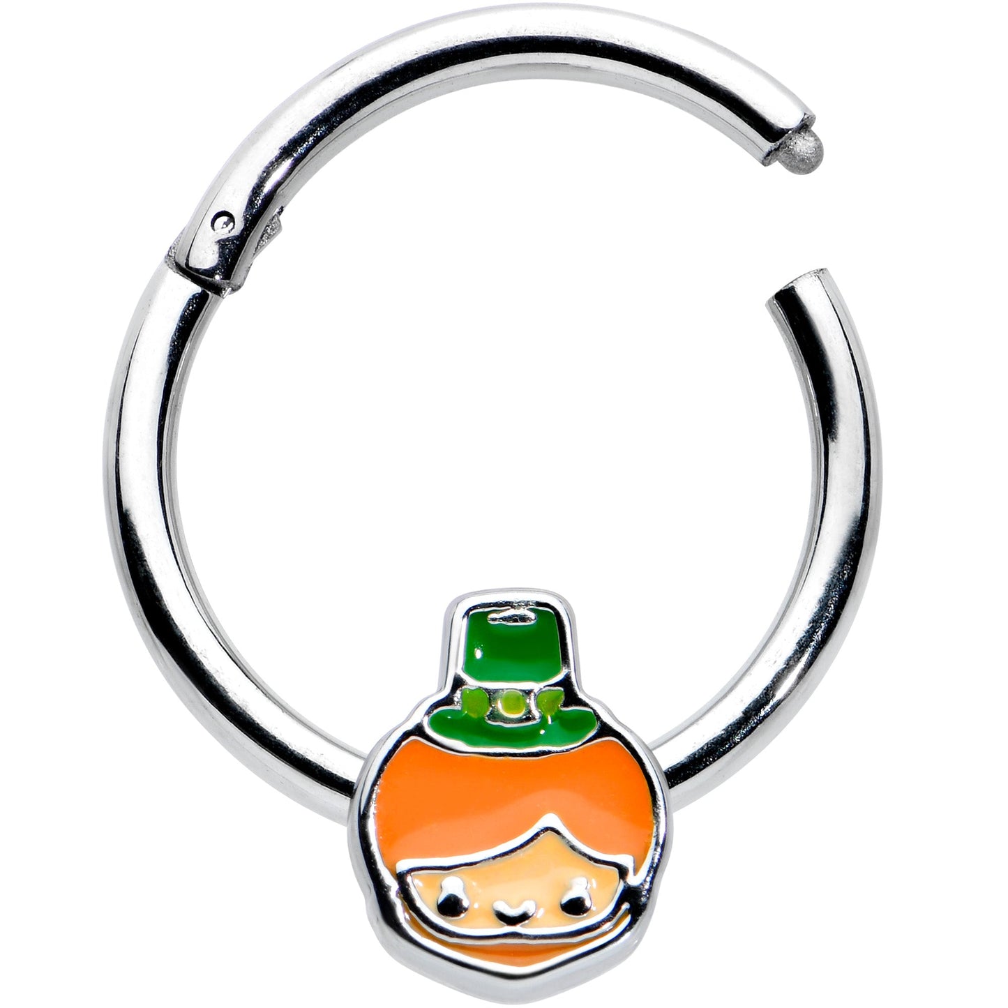 16G 3/8 Sweet Happy Leprechaun St Patricks Hinged Segment Ring