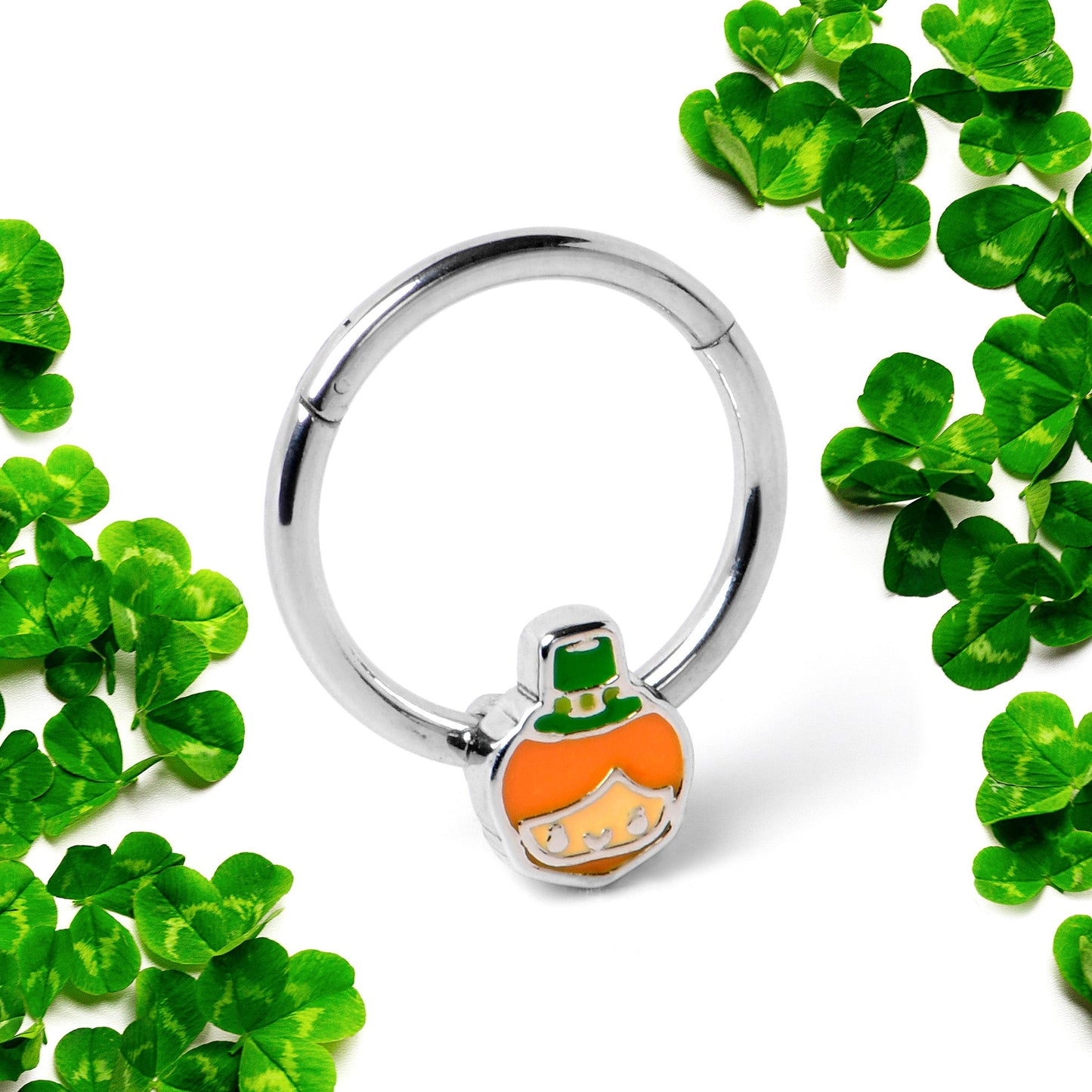 16G 3/8 Sweet Happy Leprechaun St Patricks Hinged Segment Ring
