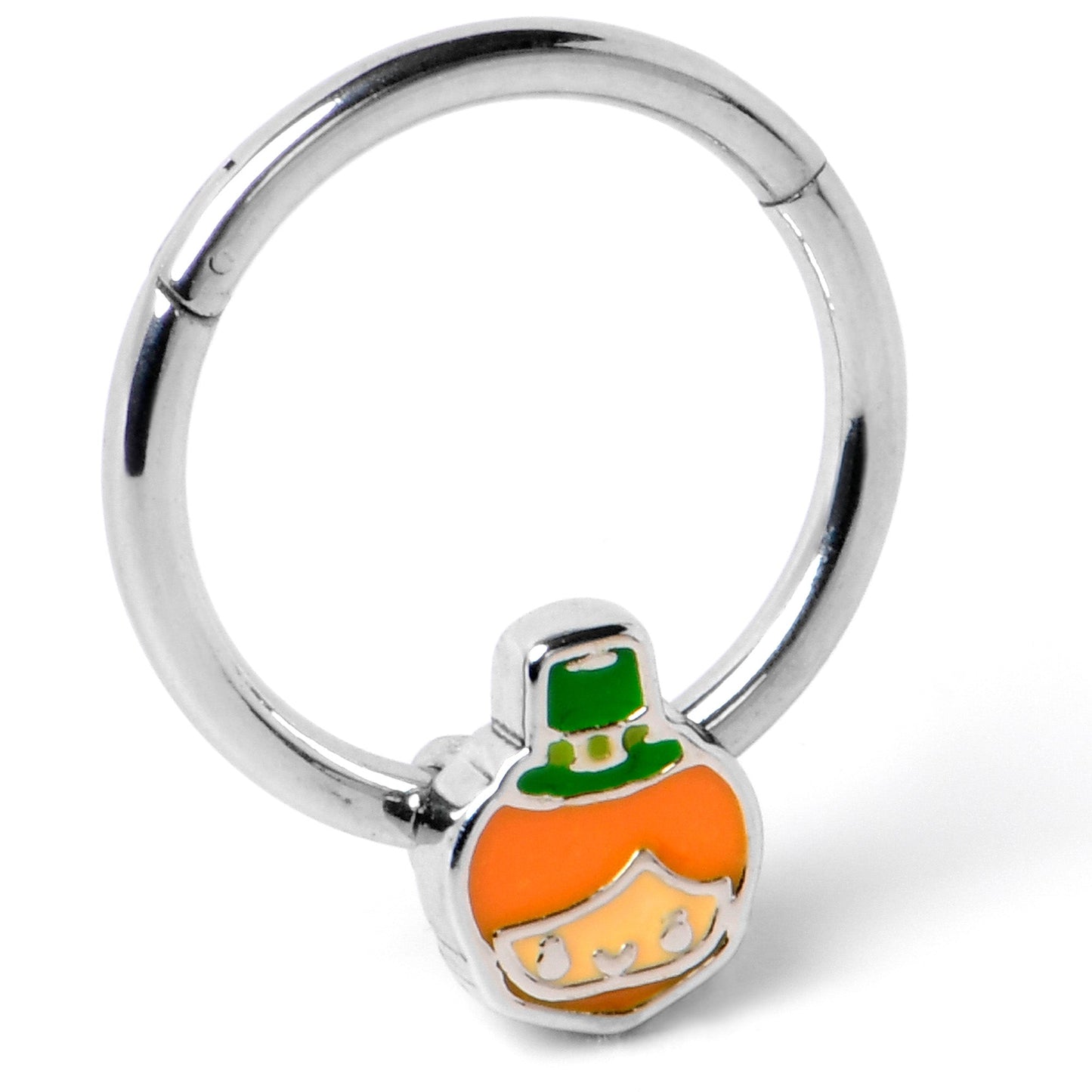 16G 3/8 Sweet Happy Leprechaun St Patricks Hinged Segment Ring