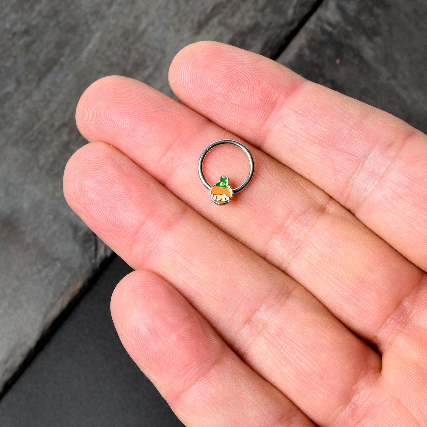 16G 3/8 Sweet Happy Leprechaun St Patricks Hinged Segment Ring