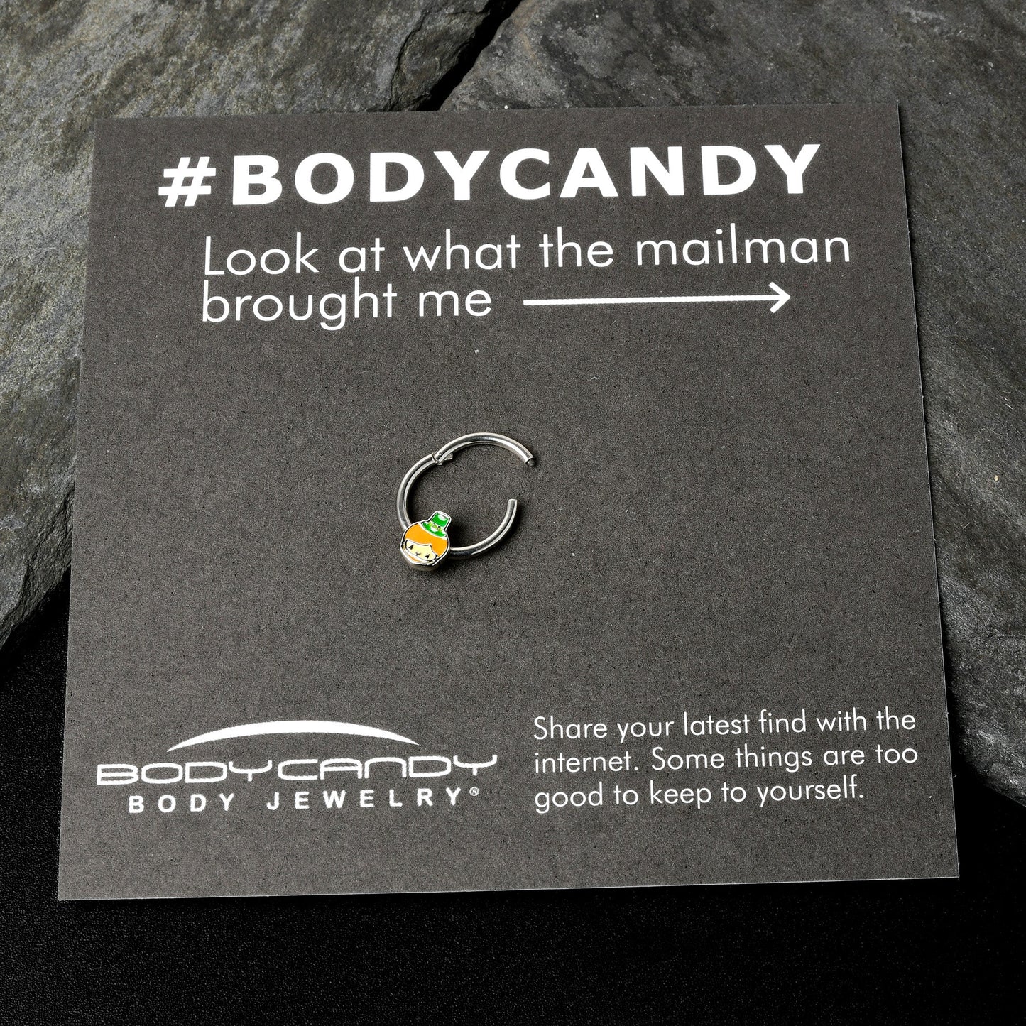 16G 3/8 Sweet Happy Leprechaun St Patricks Hinged Segment Ring