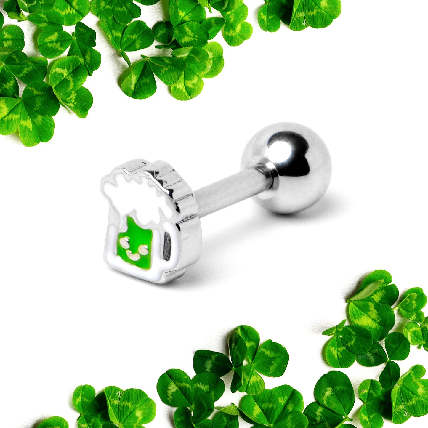 16G 1/4 Sweet Happy Green Beer St Patricks Cartilage Tragus Earring