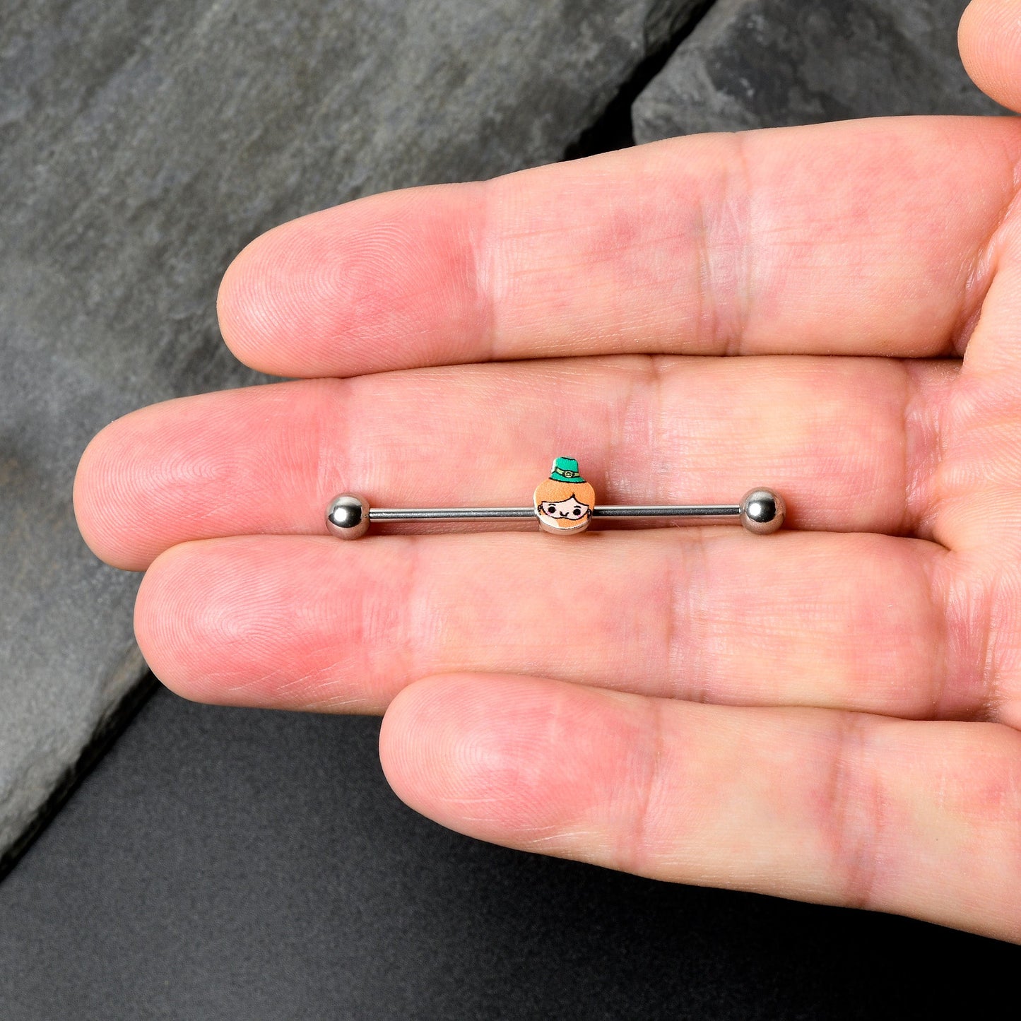 14G Sweet Happy Leprechaun St Patricks Industrial Barbell 38mm