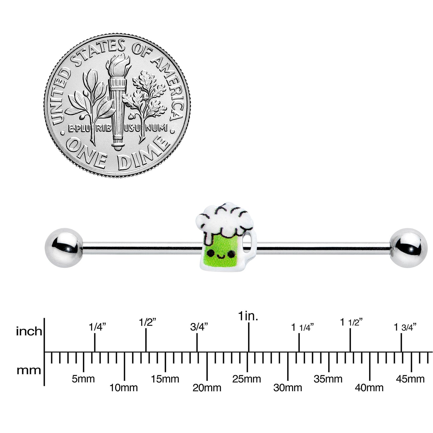 14G Sweet Happy Green Beer St Patricks Industrial Barbell 38mm