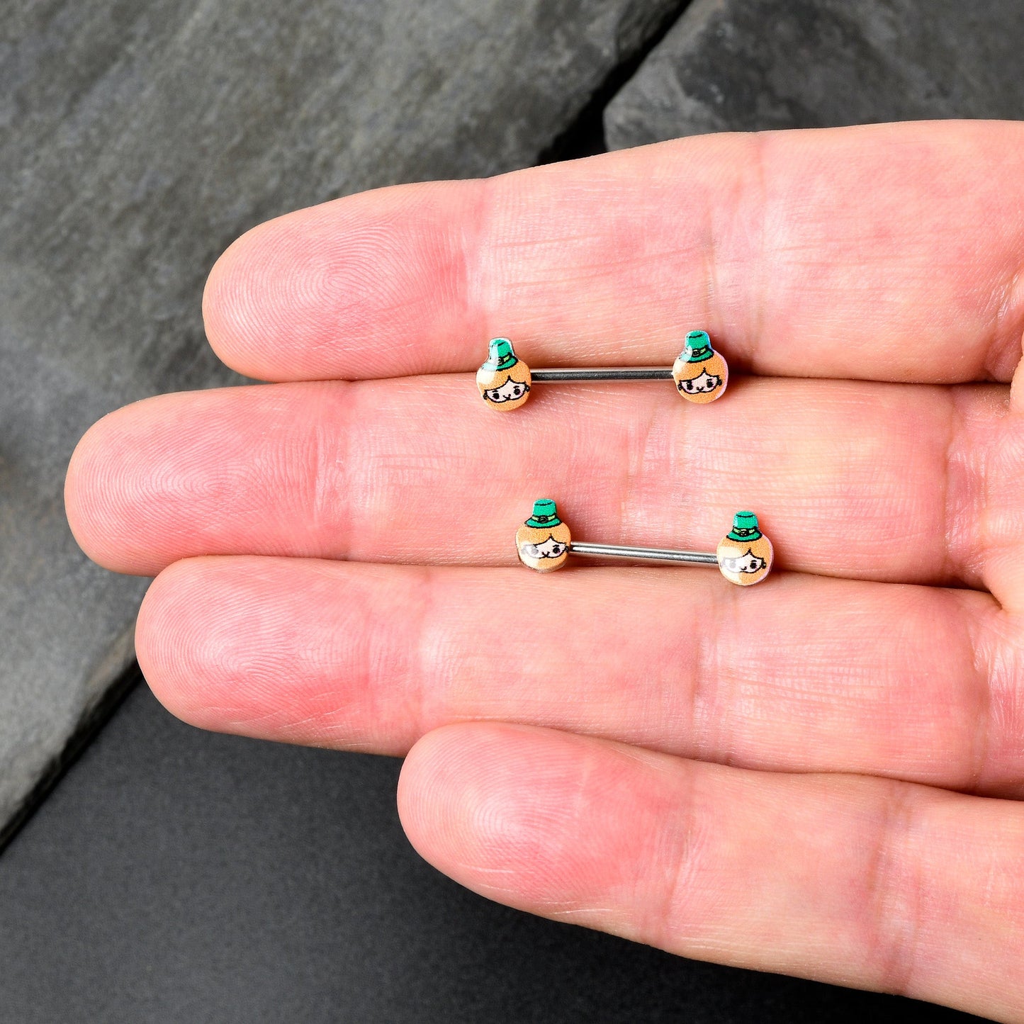 14G 9/16 Sweet Happy Leprechaun St Patricks Day Nipple Ring Set