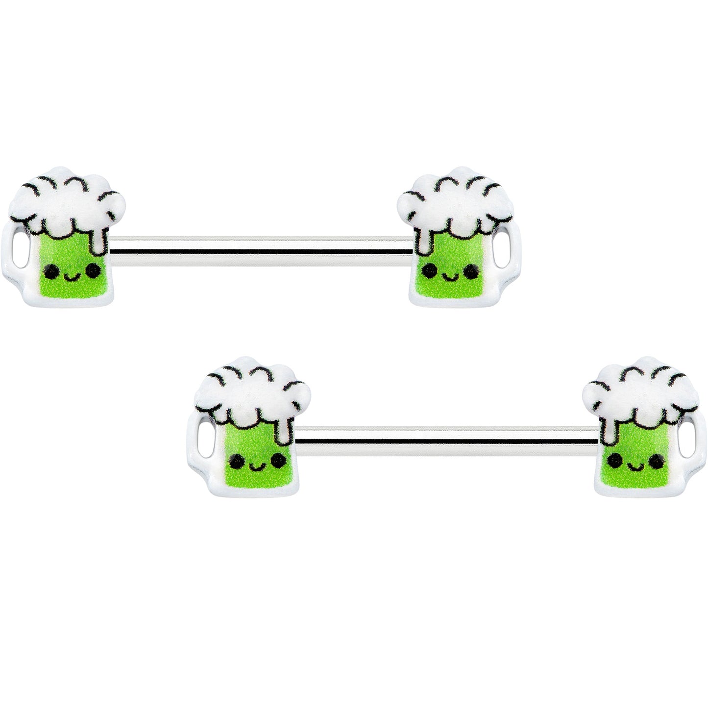 14G 9/16 Sweet Happy Green Beer St Patricks Day Nipple Ring Set