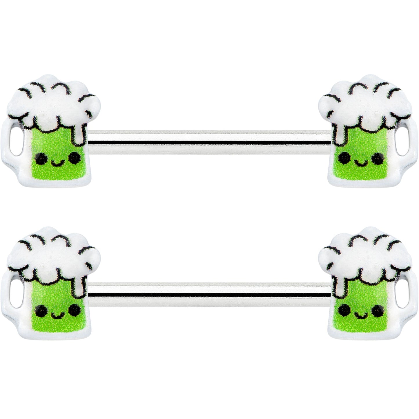 14G 9/16 Sweet Happy Green Beer St Patricks Day Nipple Ring Set