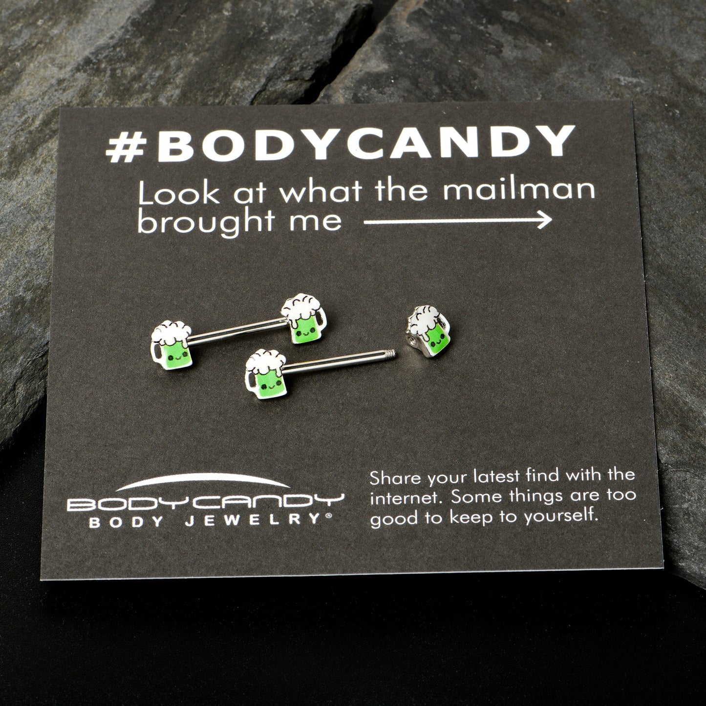 14G 9/16 Sweet Happy Green Beer St Patricks Day Nipple Ring Set