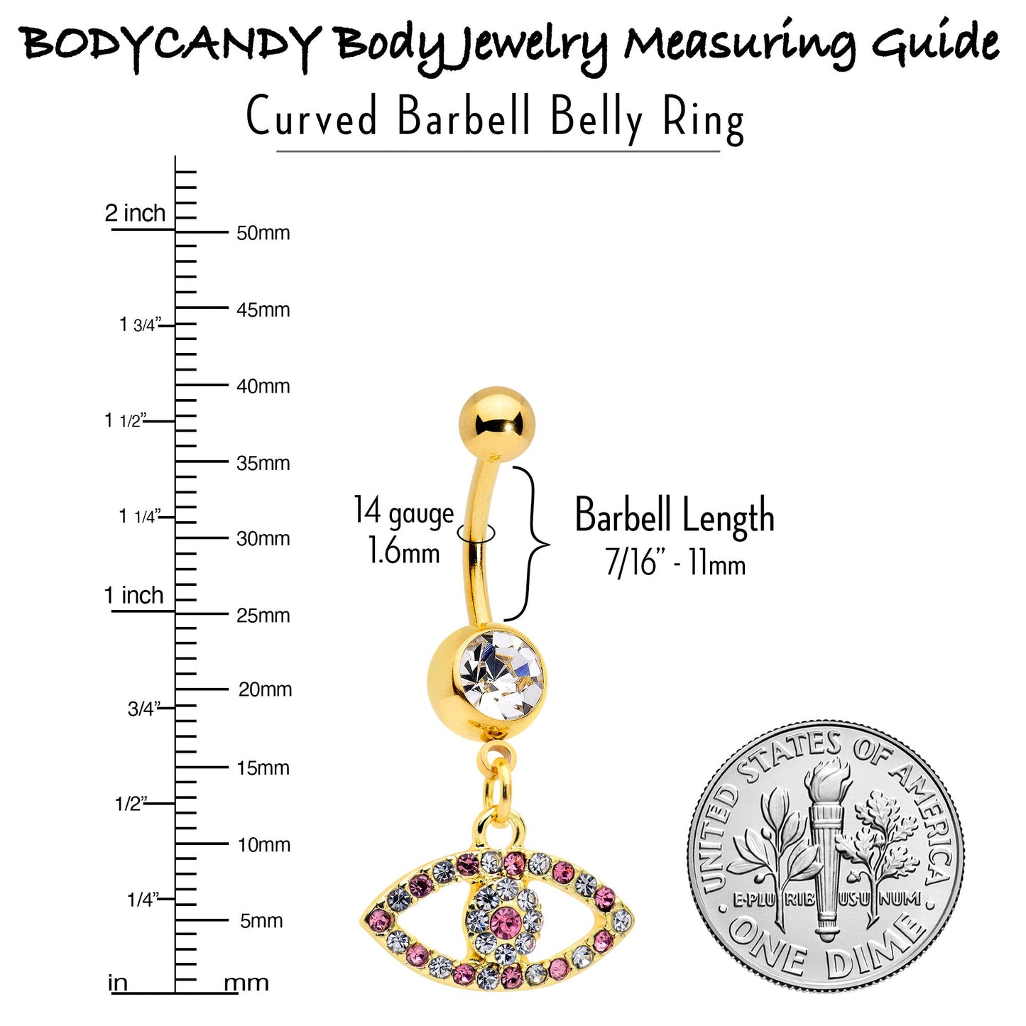 Pink Clear Gem Gold Tone Wide Eye Dangle Belly Ring