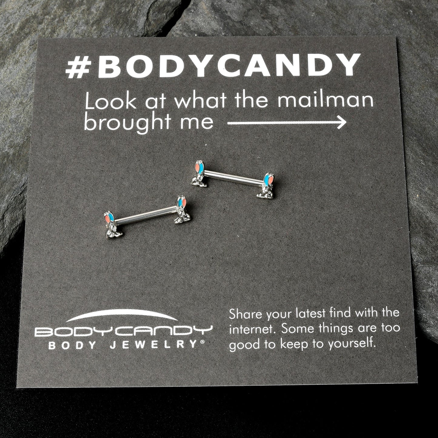 14G 9/16 Easter Bunny Blue Red Ears Barbell Nipple Ring Set