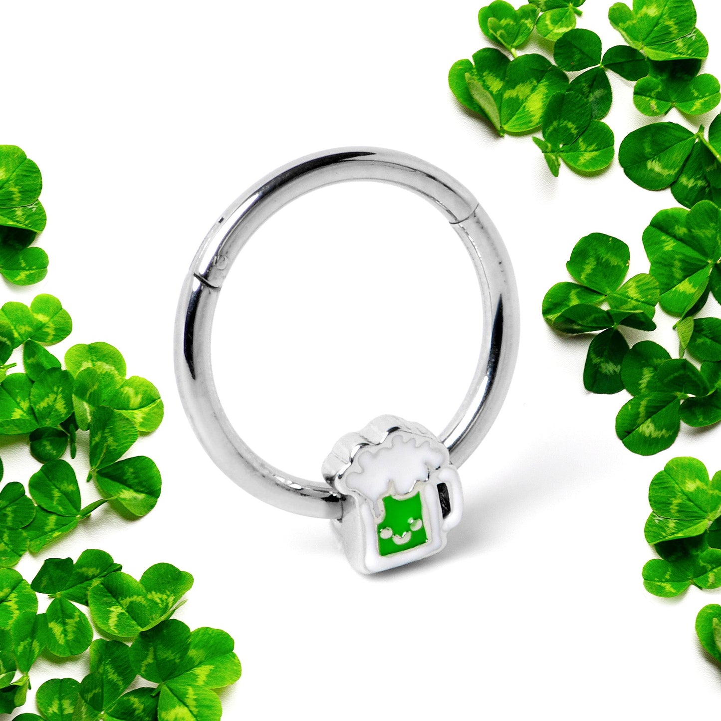 16G 3/8 Sweet Happy Green Beer St Patricks Hinged Segment Ring