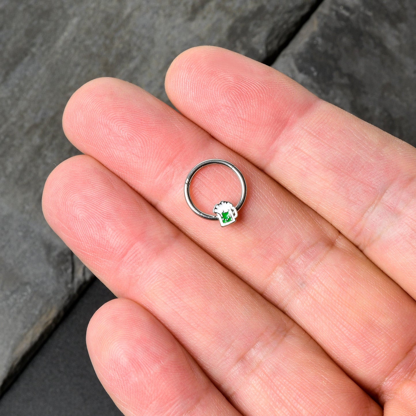 16G 3/8 Sweet Happy Green Beer St Patricks Hinged Segment Ring