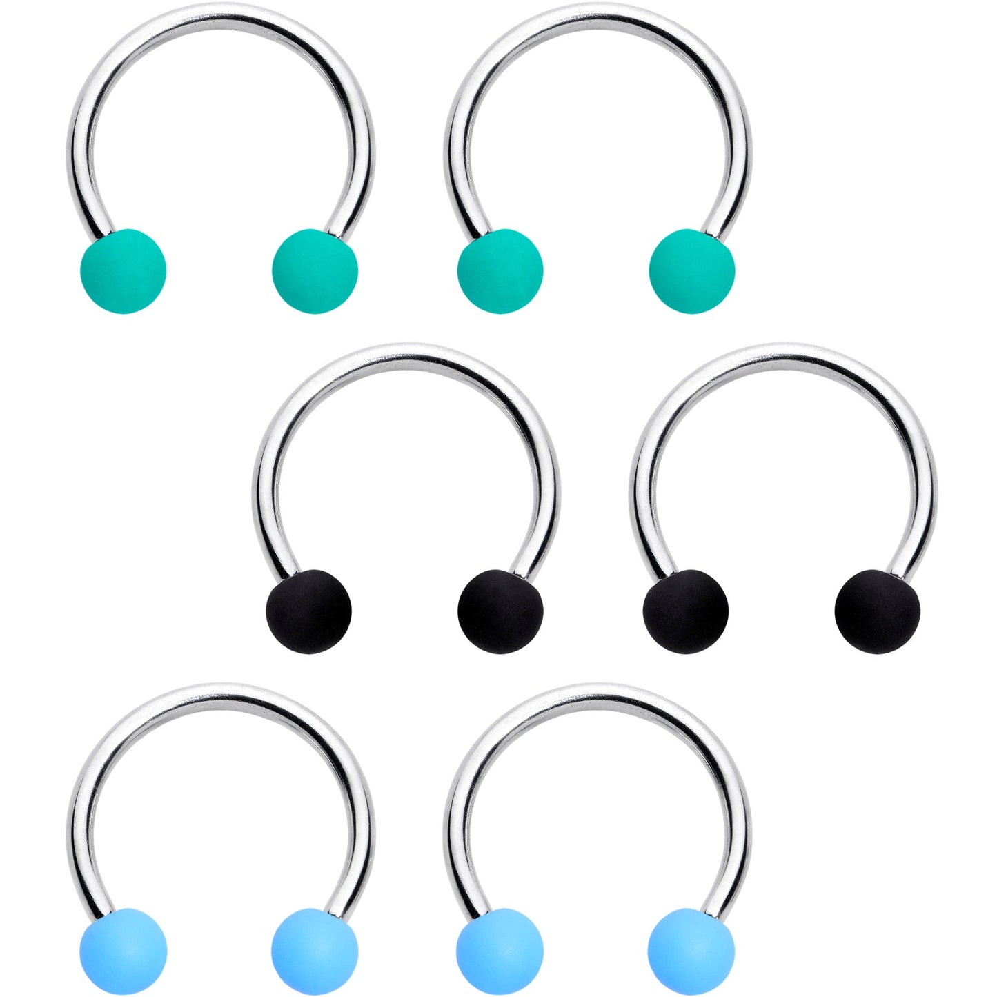 16G 3/8 Matte Black Blue Teal Horseshoe Circular Barbell Set of 6