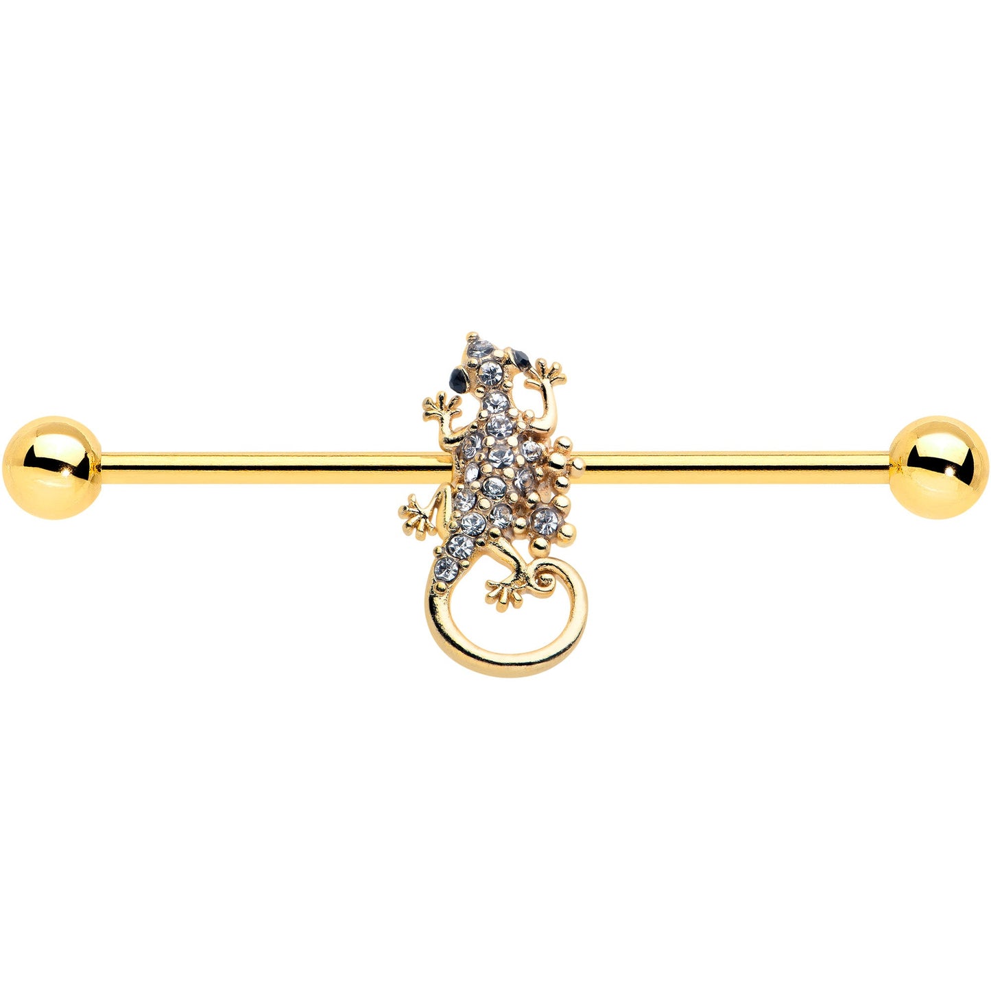 14G Clear Gem Gold Tone Luscious Lizard Industrial Barbell 38mm