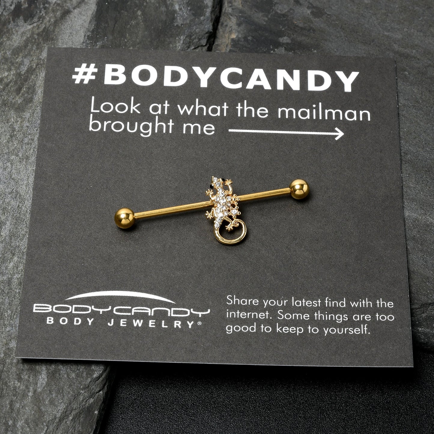 14G Clear Gem Gold Tone Luscious Lizard Industrial Barbell 38mm