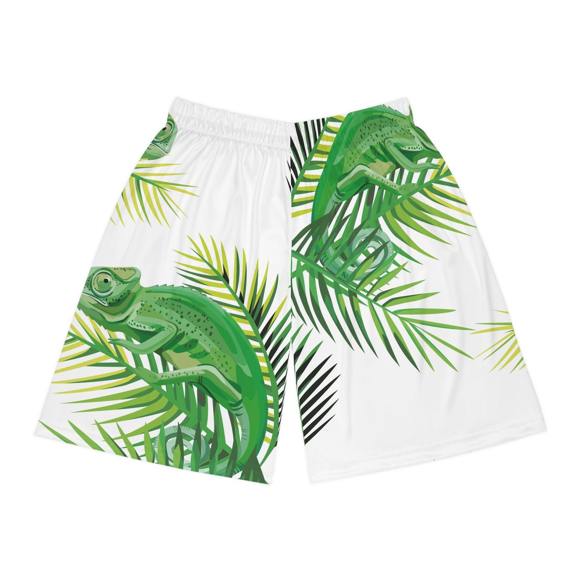 Chameleons on Banana Leaves Basketball Shorts - Lizard Vigilante