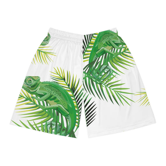 Chameleons on Banana Leaves Basketball Shorts - Premium All Over Prints from Printify - Just $51.99! Shop now at Lizard Vigilante