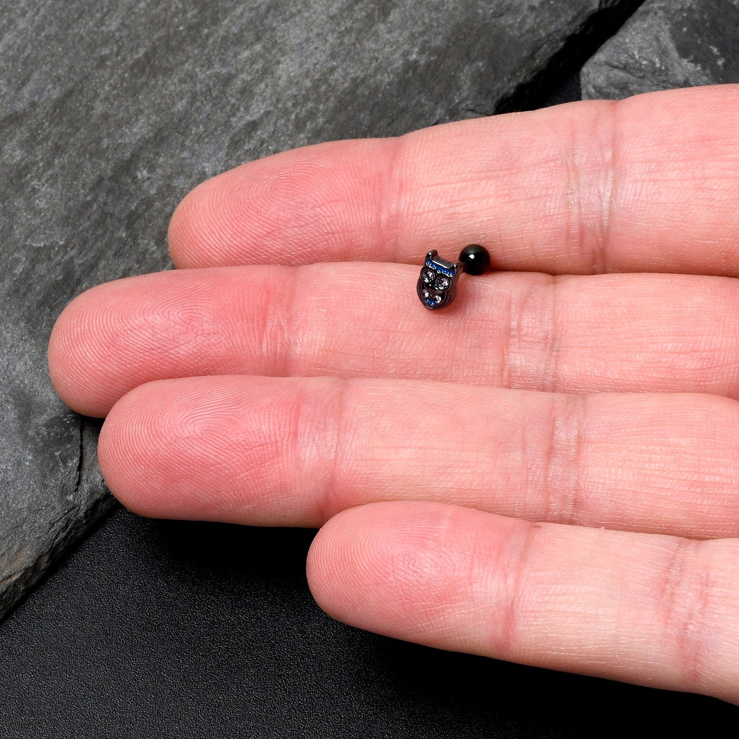 16G 1/4 Purple Gem Black Opulent Owl Cartilage Tragus Earring