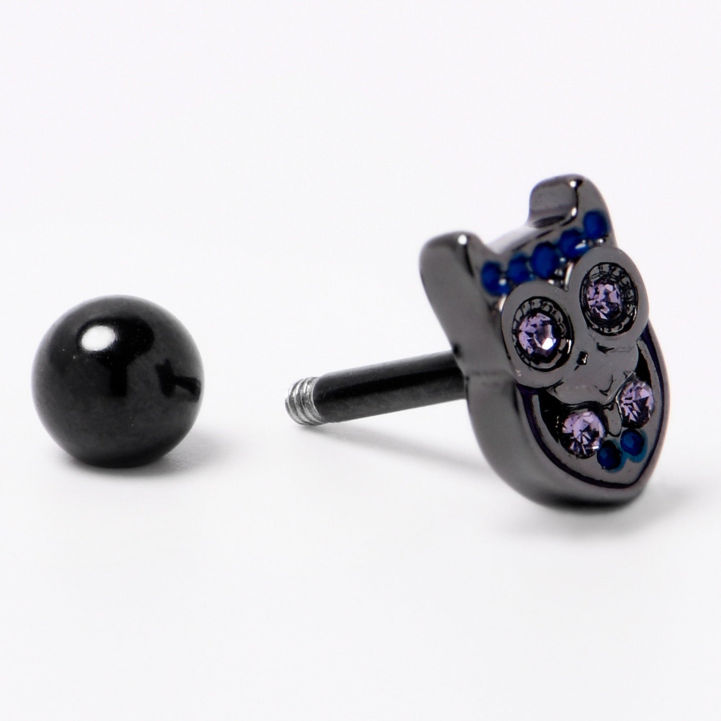 16G 1/4 Purple Gem Black Opulent Owl Cartilage Tragus Earring