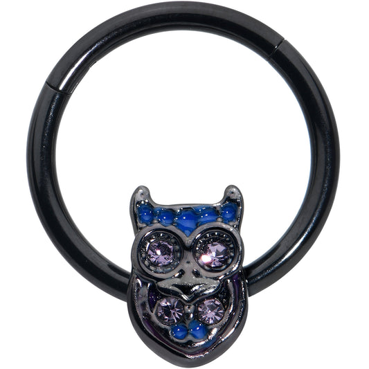16G 3/8 Purple Gem Black Opulent Owl Hinged Segment Ring