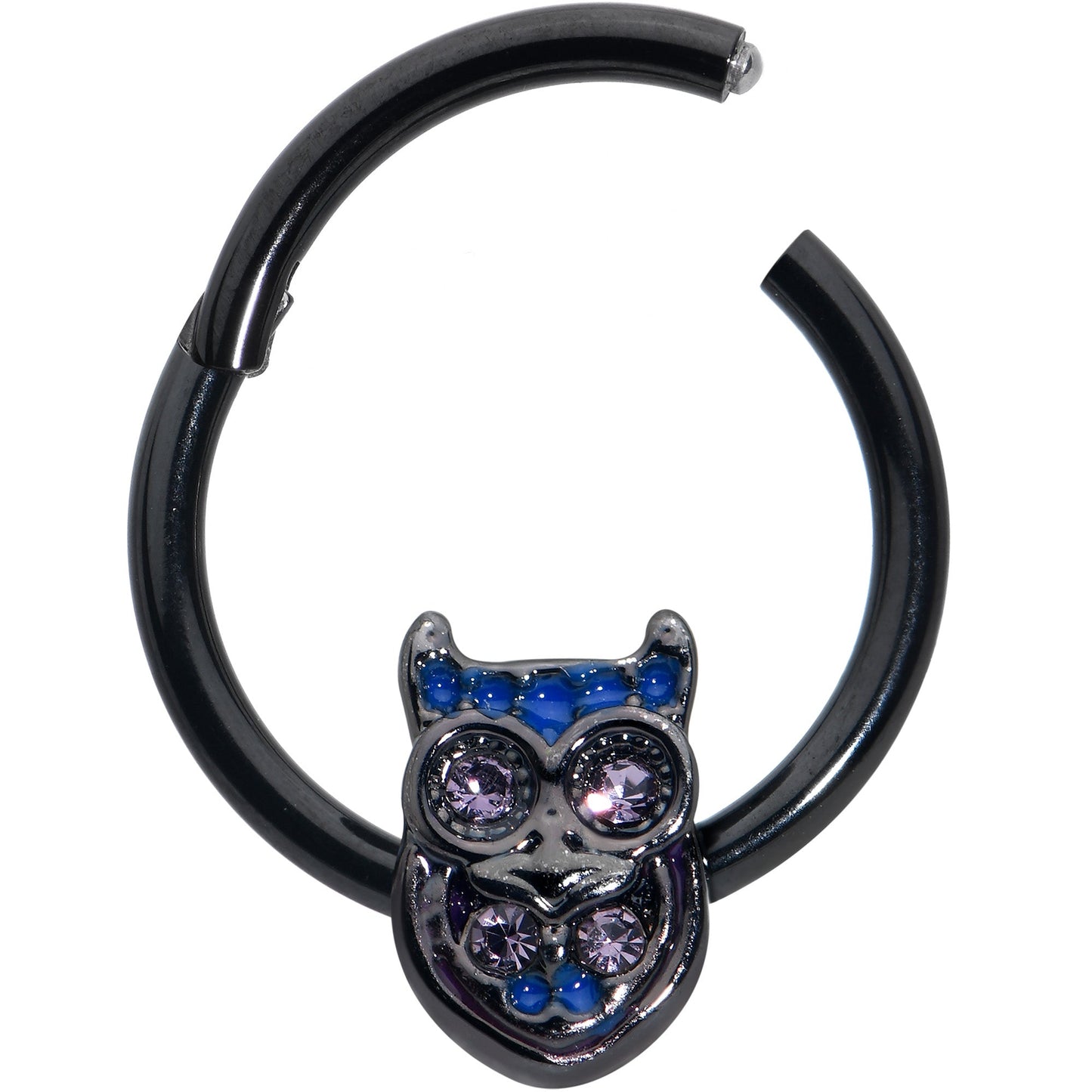 16G 3/8 Purple Gem Black Opulent Owl Hinged Segment Ring