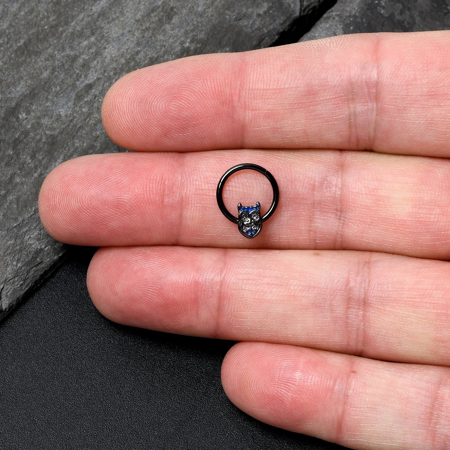 16G 3/8 Purple Gem Black Opulent Owl Hinged Segment Ring